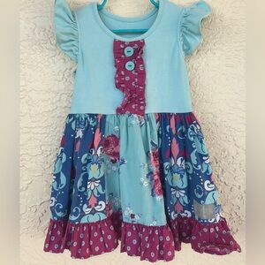 EleaNor Rose Girls Dress 3/4 Blue Floral Ruffle Boutique